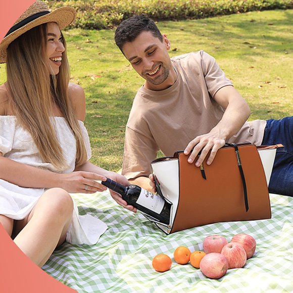 NWOT Open the Wine Tote Purse (Brown&White) w/Cooler, Accessory Set, & Dust Bag - Picture 15 of 17